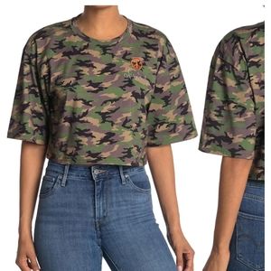 Nicole Miller Short Sleeve Camo Crop T-Shirt
